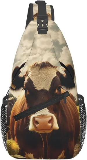 Sling Backpack Bag For Men 3d Animal Brown Cow Cross Chest Bag Crossbody Shoulder Bag Travel Hiking Daypack