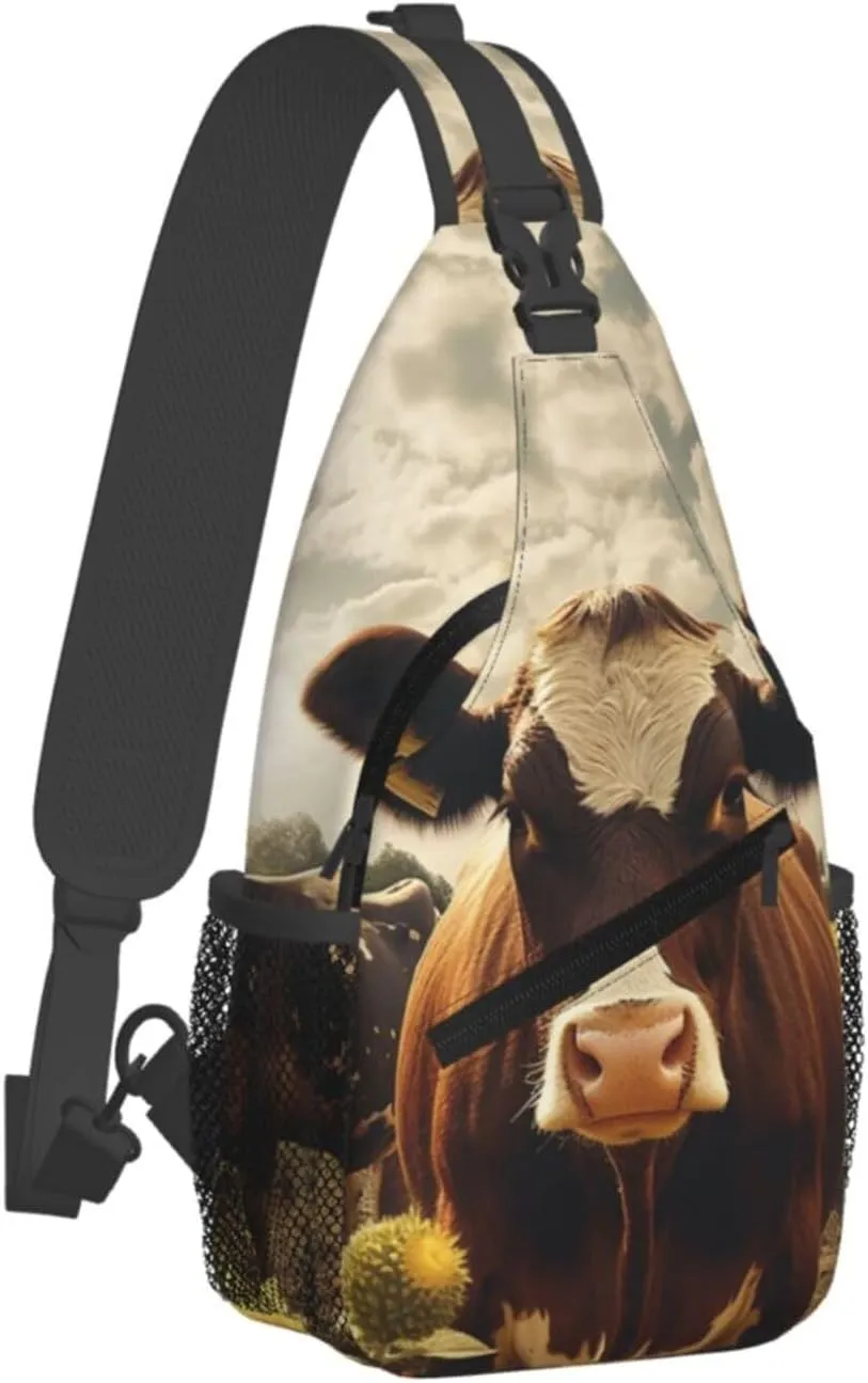 Sling Backpack Bag For Men 3d Animal Brown Cow Cross Chest Bag Crossbody Shoulder Bag Travel Hiking Daypack