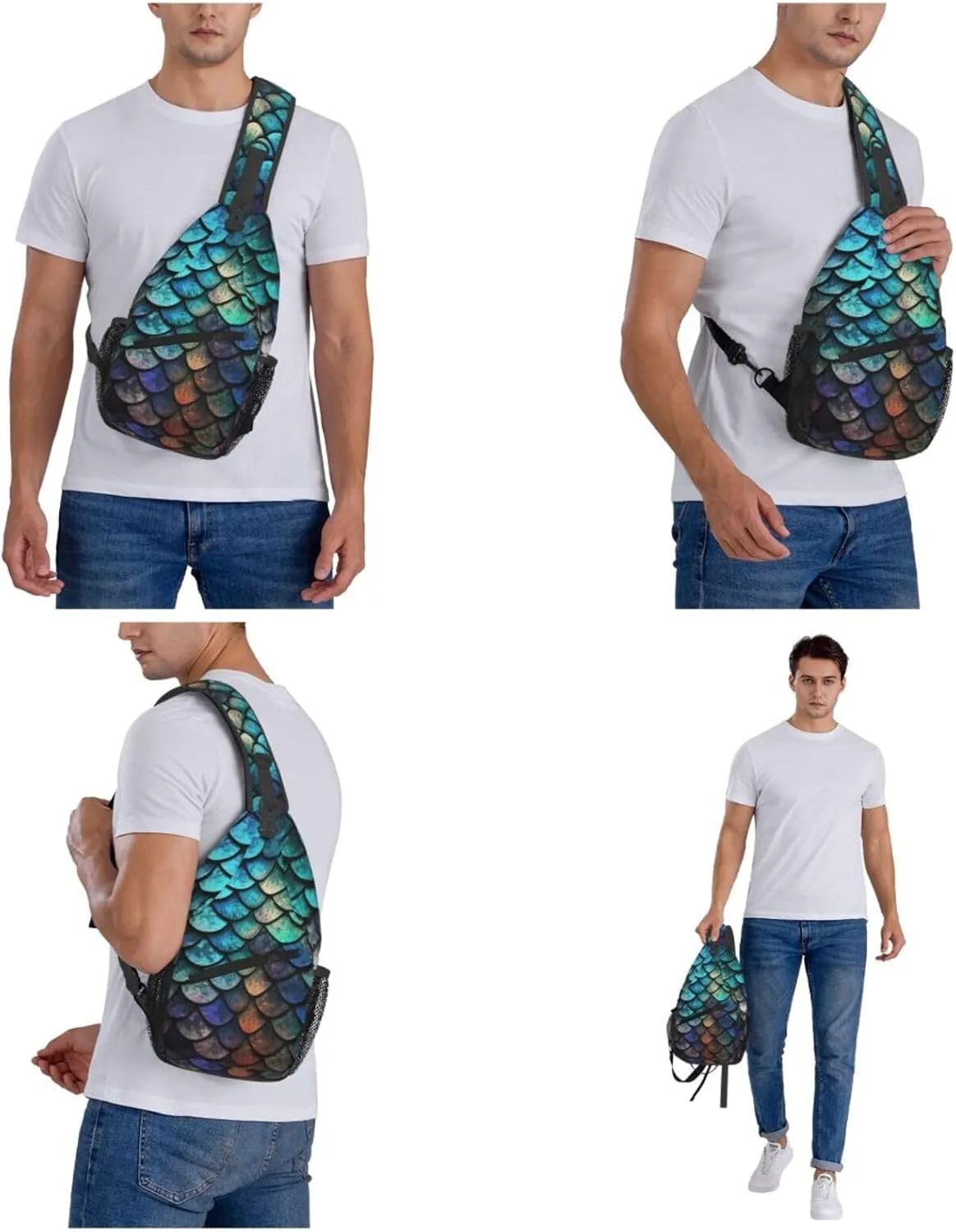 Sling Backpack Bag For Men 3d Magical Dragon Scales Pattern Cross Chest Bag Crossbody Shoulder Bag Travel Hiking Daypack