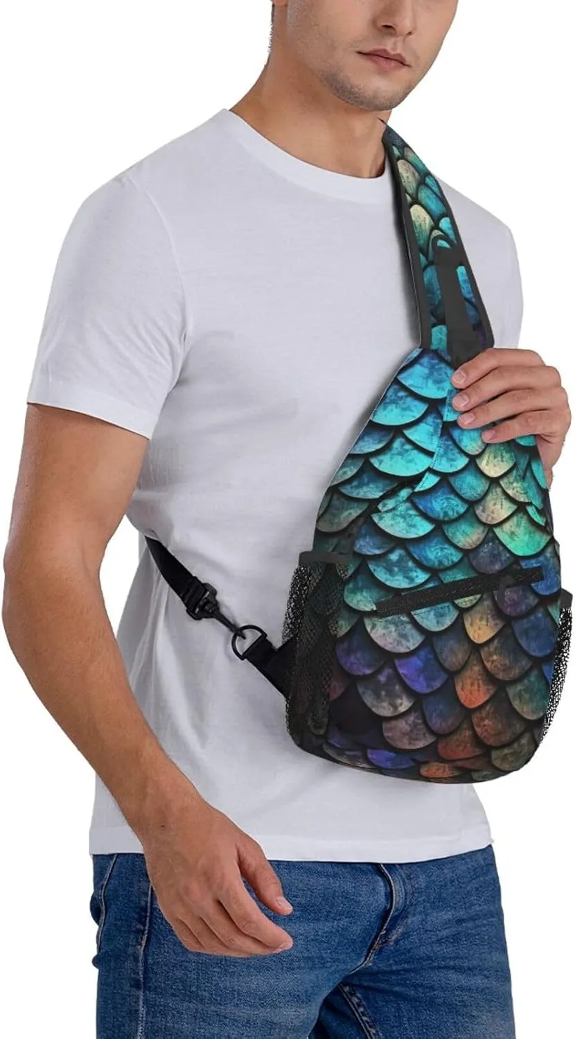 Sling Backpack Bag For Men 3d Magical Dragon Scales Pattern Cross Chest Bag Crossbody Shoulder Bag Travel Hiking Daypack