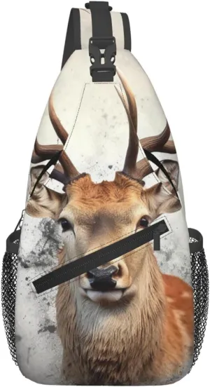 Sling Backpack Bag For Men Animal Deer Cross Chest Bag Crossbody Shoulder Bag Travel Hiking Daypack
