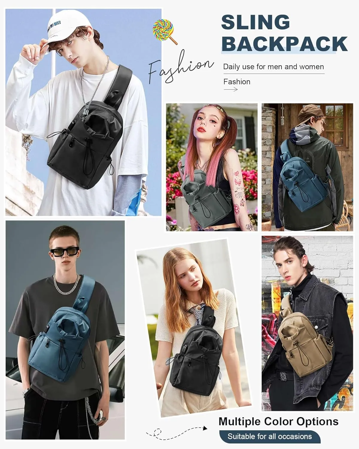Sling Backpack bag for Men Peacock Blue, Tactical Backpack Shoulder Daypack Mini Anti-Theft Cross Body Motorcycle Chest Bags, Small One Strap Backpack for Casual Travel Hiking Outdoor Sports