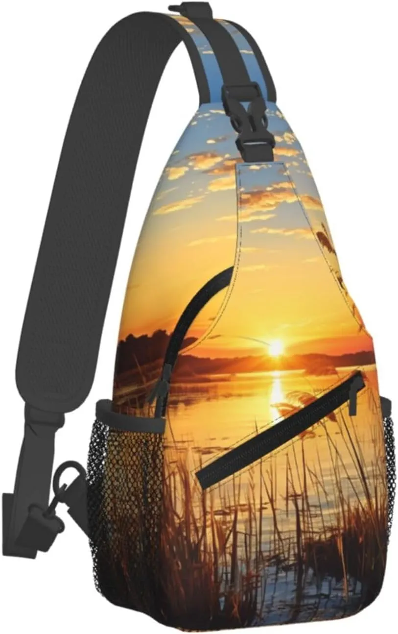 Sling Backpack Bag For Men Reeds By The River Cross Chest Bag Crossbody Shoulder Bag Travel Hiking Daypack