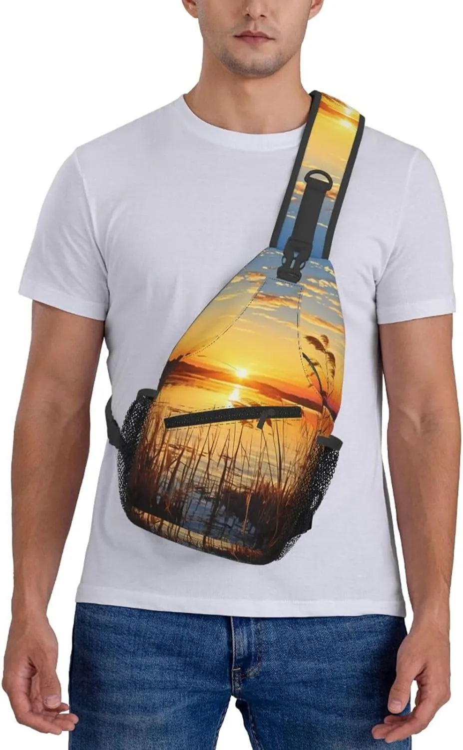 Sling Backpack Bag For Men Reeds By The River Cross Chest Bag Crossbody Shoulder Bag Travel Hiking Daypack