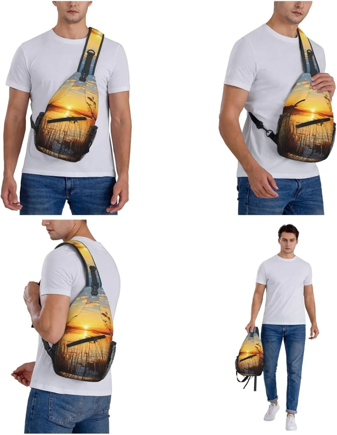 Sling Backpack Bag For Men Reeds By The River Cross Chest Bag Crossbody Shoulder Bag Travel Hiking Daypack