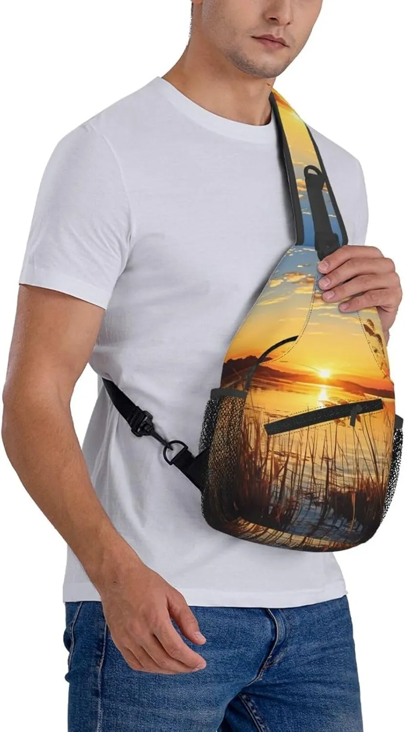 Sling Backpack Bag For Men Reeds By The River Cross Chest Bag Crossbody Shoulder Bag Travel Hiking Daypack
