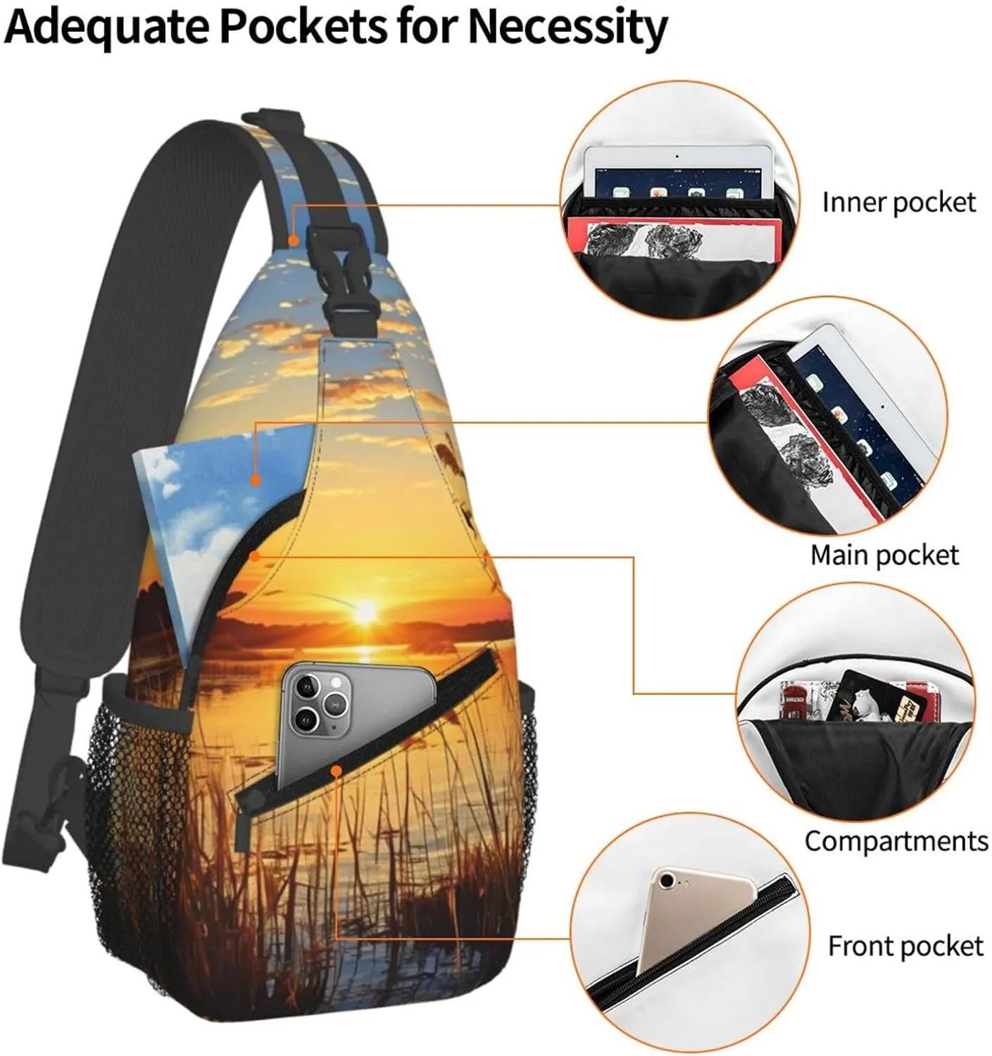 Sling Backpack Bag For Men Reeds By The River Cross Chest Bag Crossbody Shoulder Bag Travel Hiking Daypack