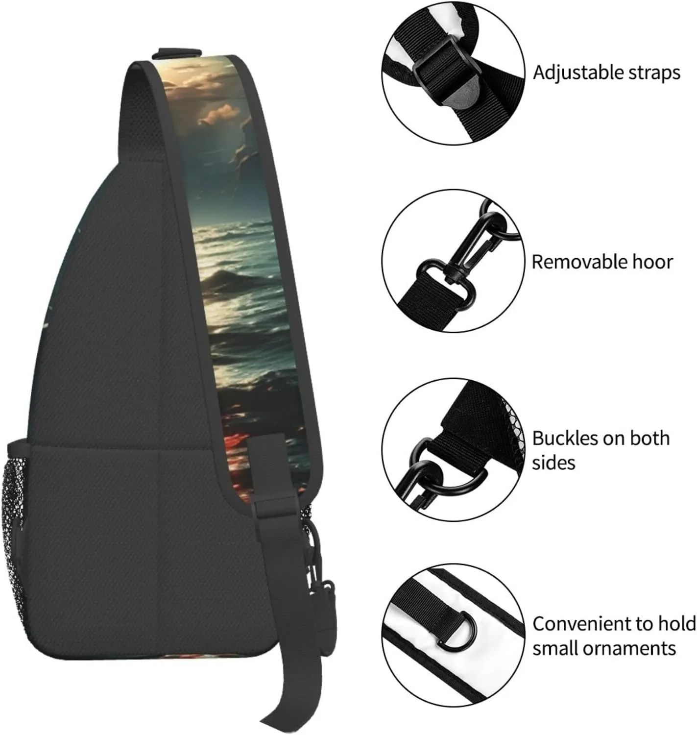 Sling Backpack Bag For Men Sea Moon Cross Chest Bag Crossbody Shoulder Bag Travel Hiking Daypack