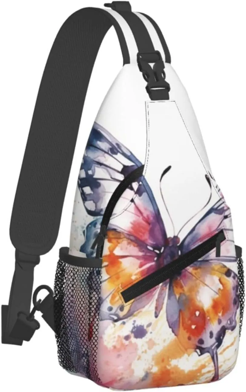Sling Backpack Bag for Men Watercolor butterfly Cross Chest Bag Crossbody Shoulder Bag Travel Hiking Daypack