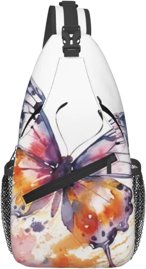 Sling Backpack Bag for Men Watercolor butterfly Cross Chest Bag Crossbody Shoulder Bag Travel Hiking Daypack