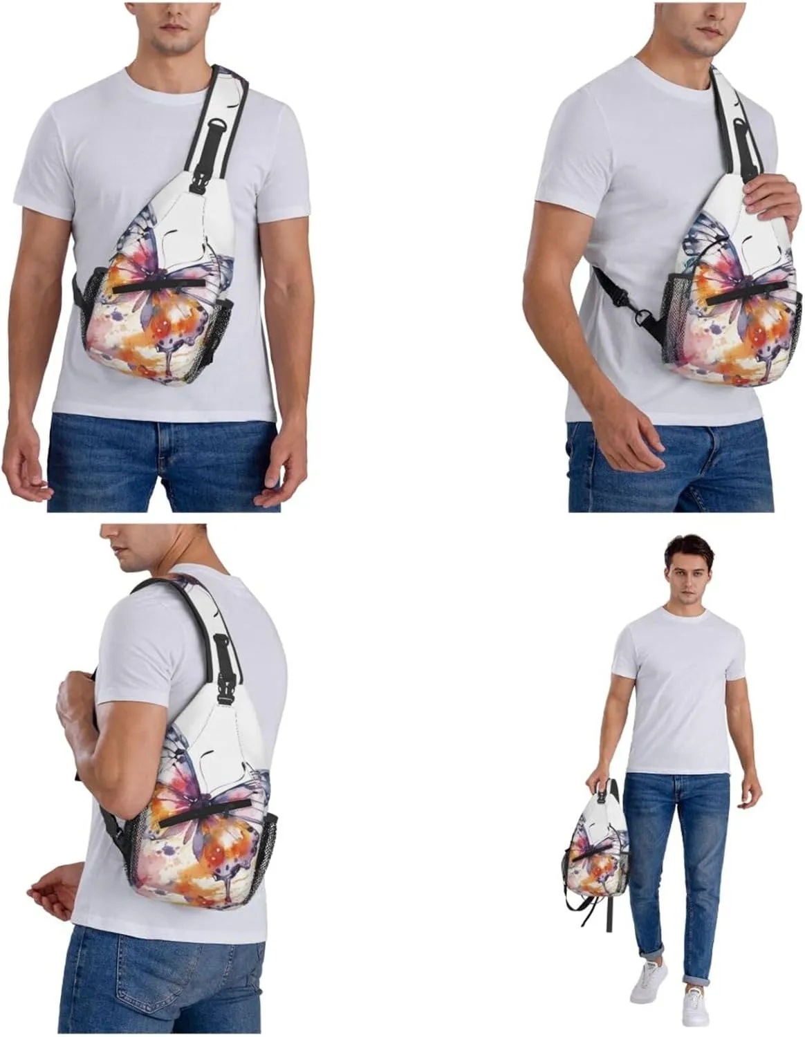 Sling Backpack Bag for Men Watercolor butterfly Cross Chest Bag Crossbody Shoulder Bag Travel Hiking Daypack