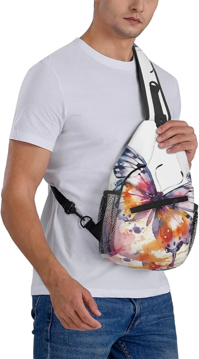 Sling Backpack Bag for Men Watercolor butterfly Cross Chest Bag Crossbody Shoulder Bag Travel Hiking Daypack
