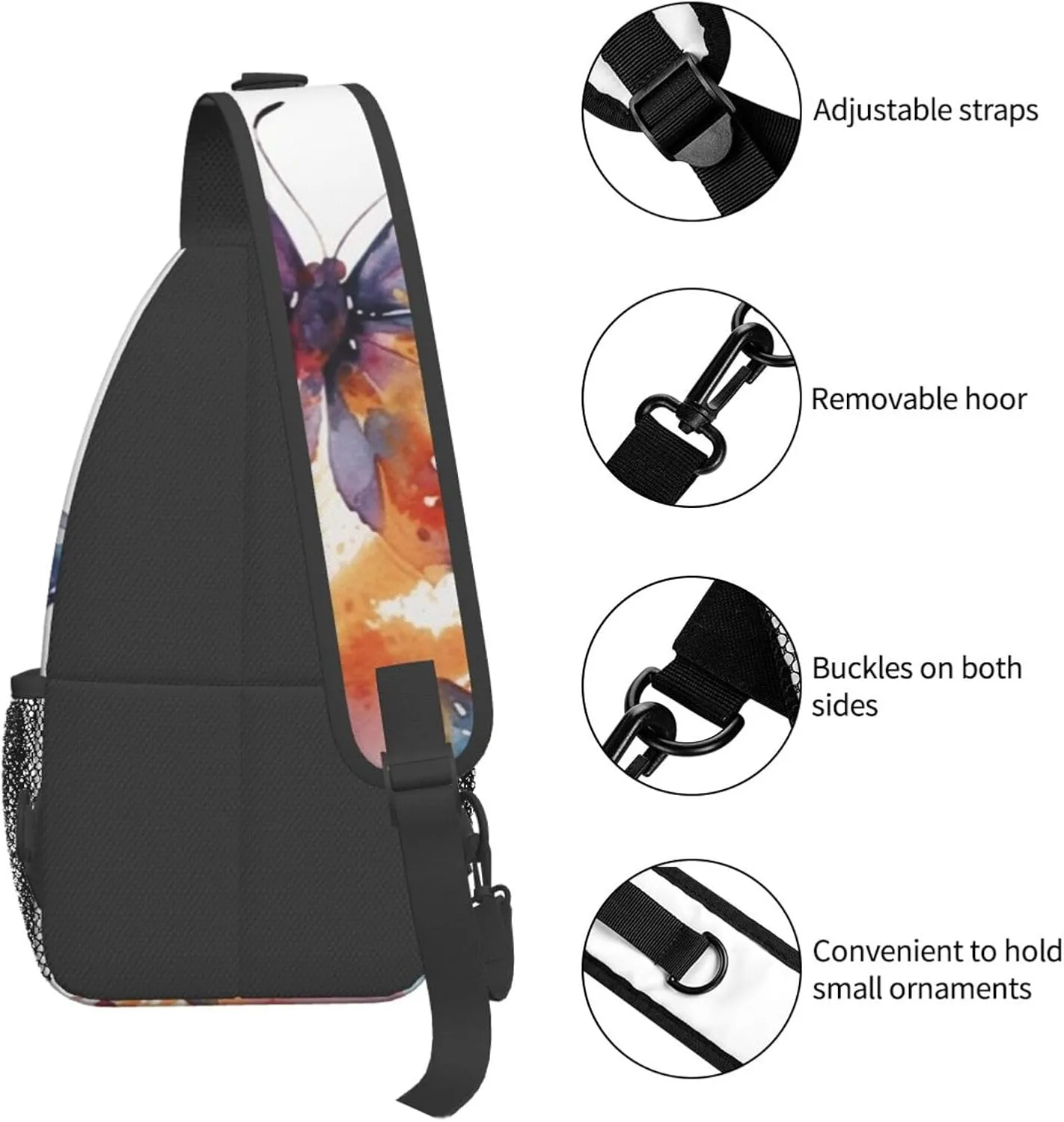 Sling Backpack Bag for Men Watercolor butterfly Cross Chest Bag Crossbody Shoulder Bag Travel Hiking Daypack