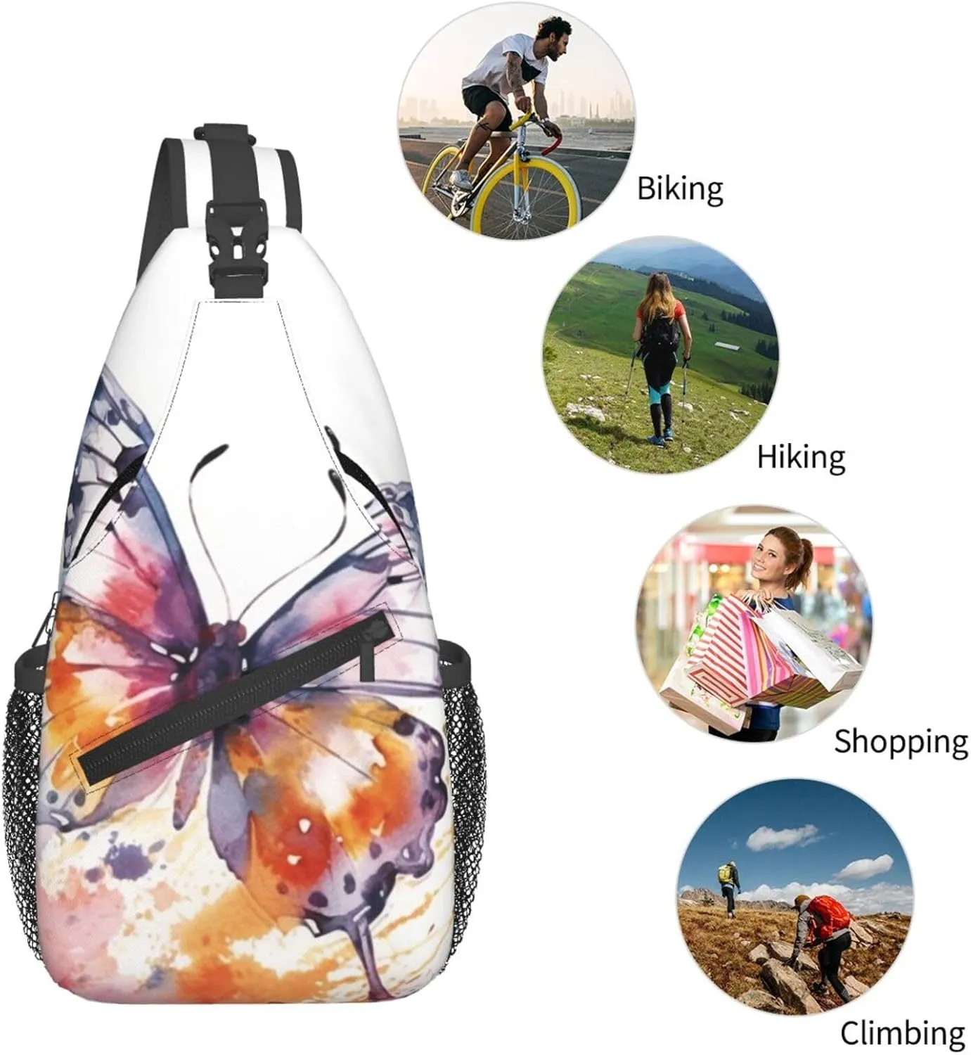 Sling Backpack Bag for Men Watercolor butterfly Cross Chest Bag Crossbody Shoulder Bag Travel Hiking Daypack