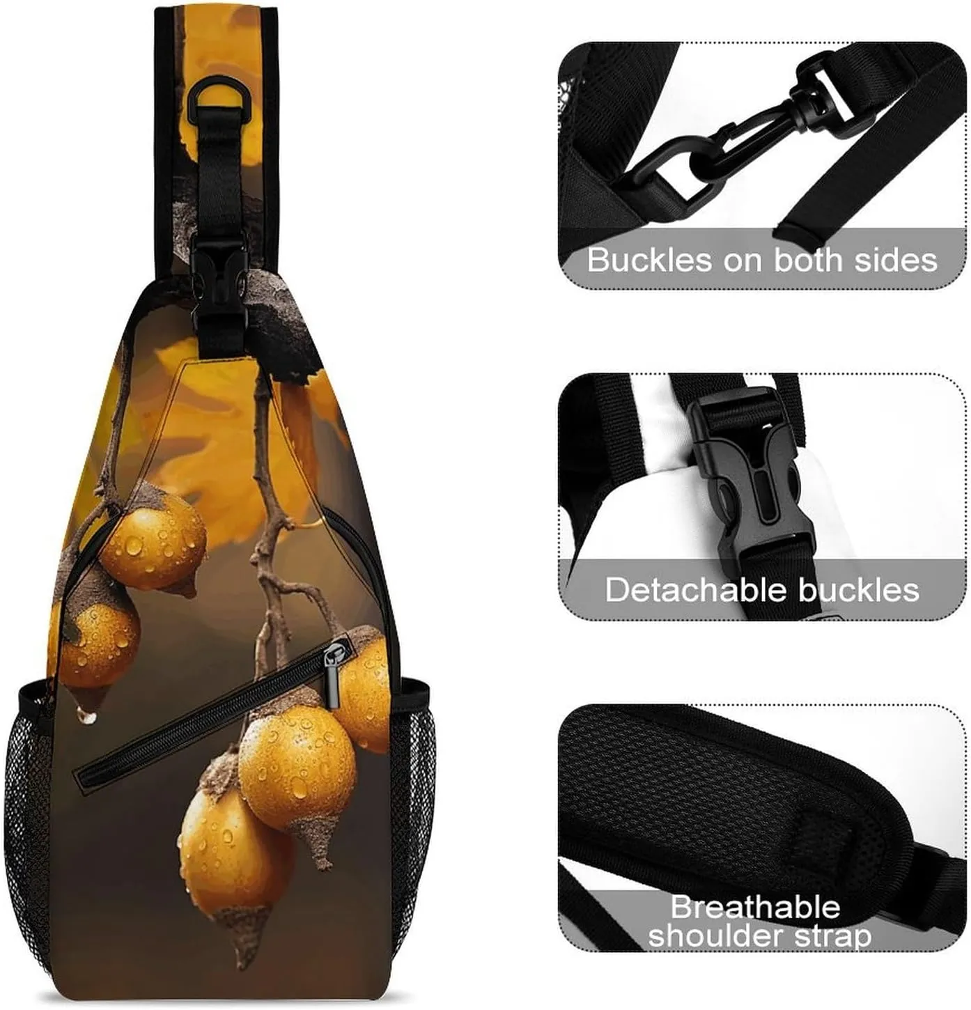 Sling Backpack Crossbody for Man Woman Acorns And Leaves Cross Body Adjustable Chest Bag