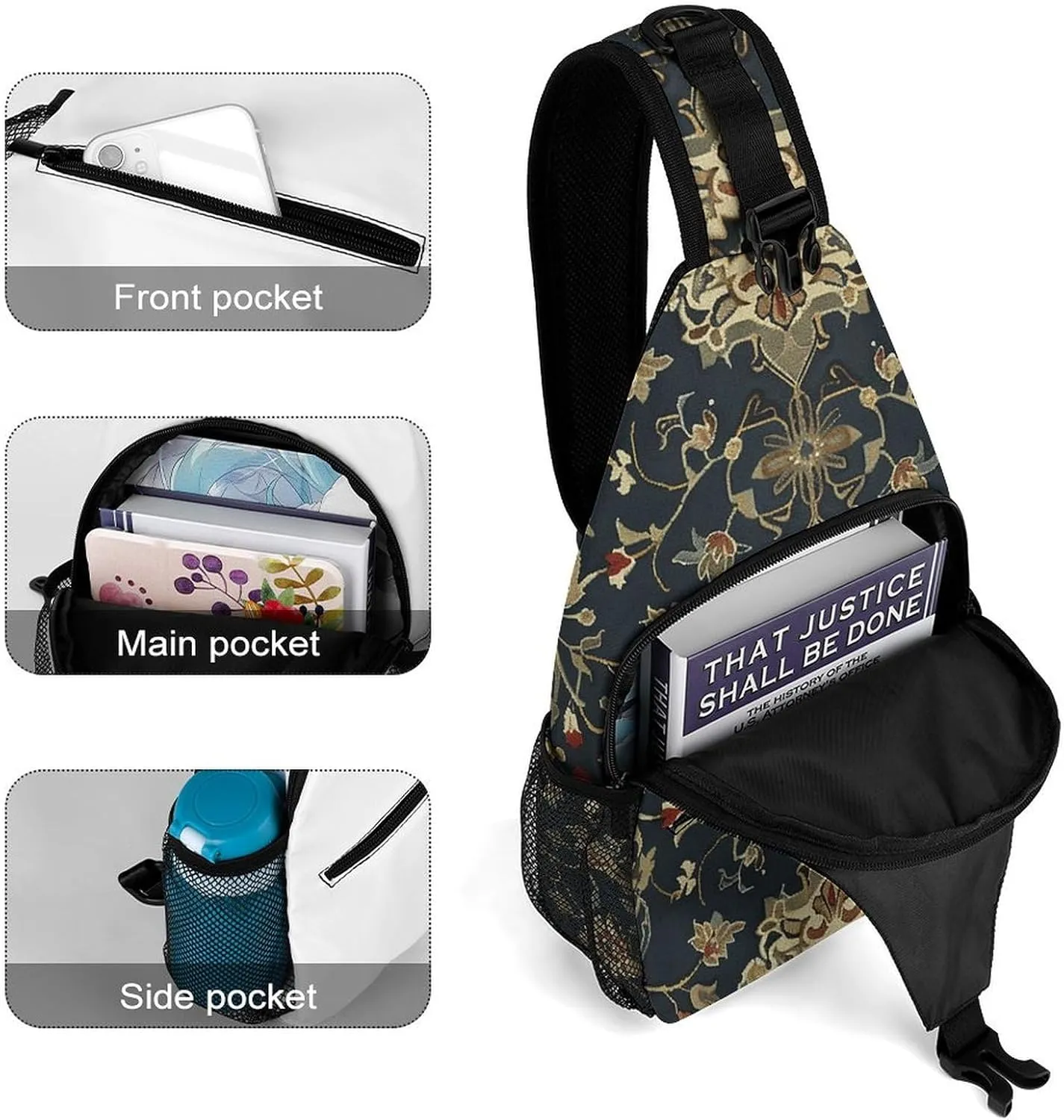 Sling Backpack Crossbody for Man Woman An Elegant Pattern Cross Body Adjustable Chest Bag