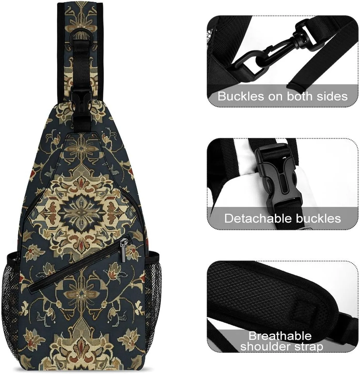 Sling Backpack Crossbody for Man Woman An Elegant Pattern Cross Body Adjustable Chest Bag