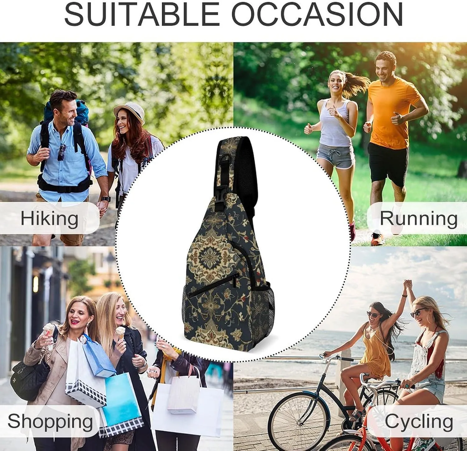 Sling Backpack Crossbody for Man Woman An Elegant Pattern Cross Body Adjustable Chest Bag