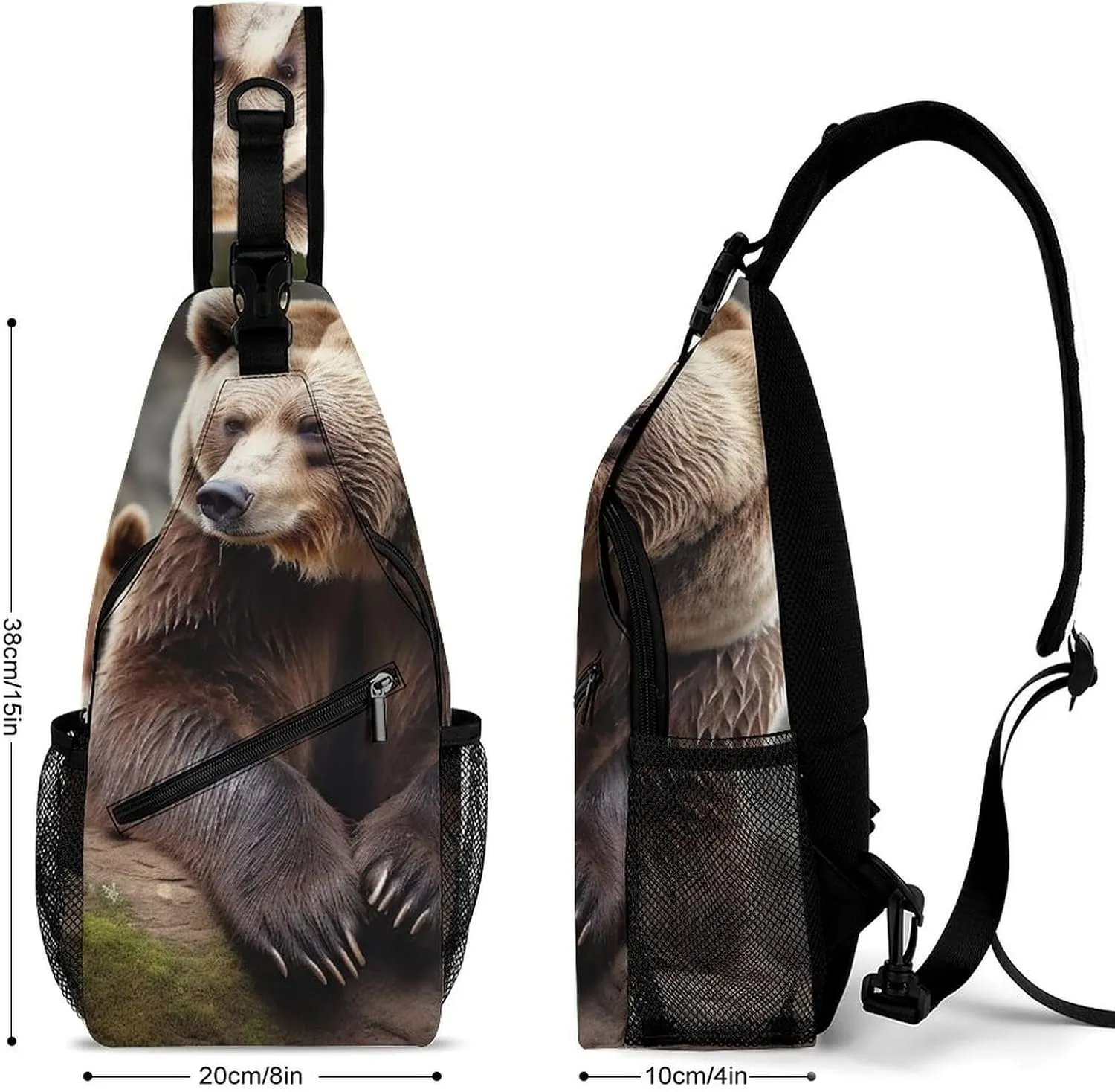 Sling Backpack Crossbody for Man Woman Brown Bears Cross Body Adjustable Chest Bag