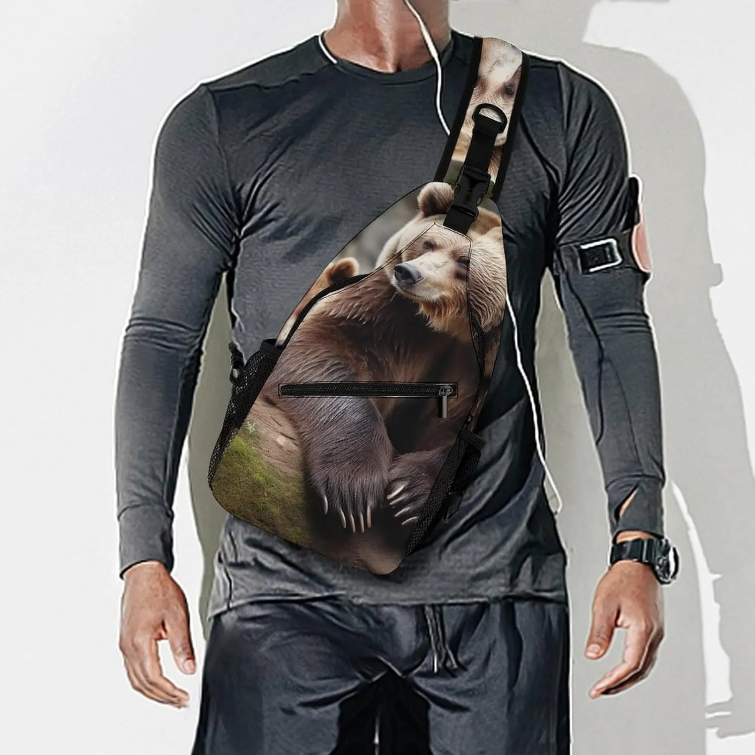 Sling Backpack Crossbody for Man Woman Brown Bears Cross Body Adjustable Chest Bag