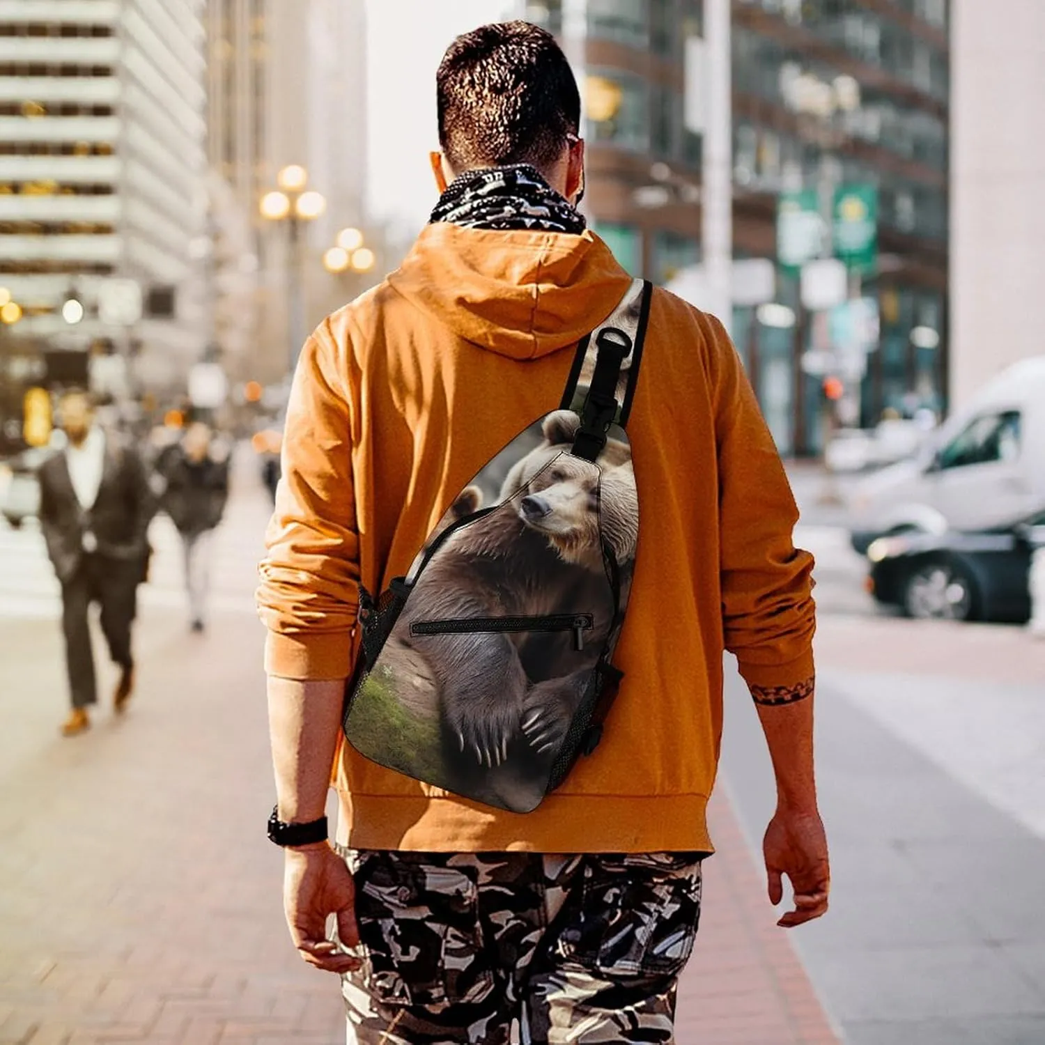 Sling Backpack Crossbody for Man Woman Brown Bears Cross Body Adjustable Chest Bag