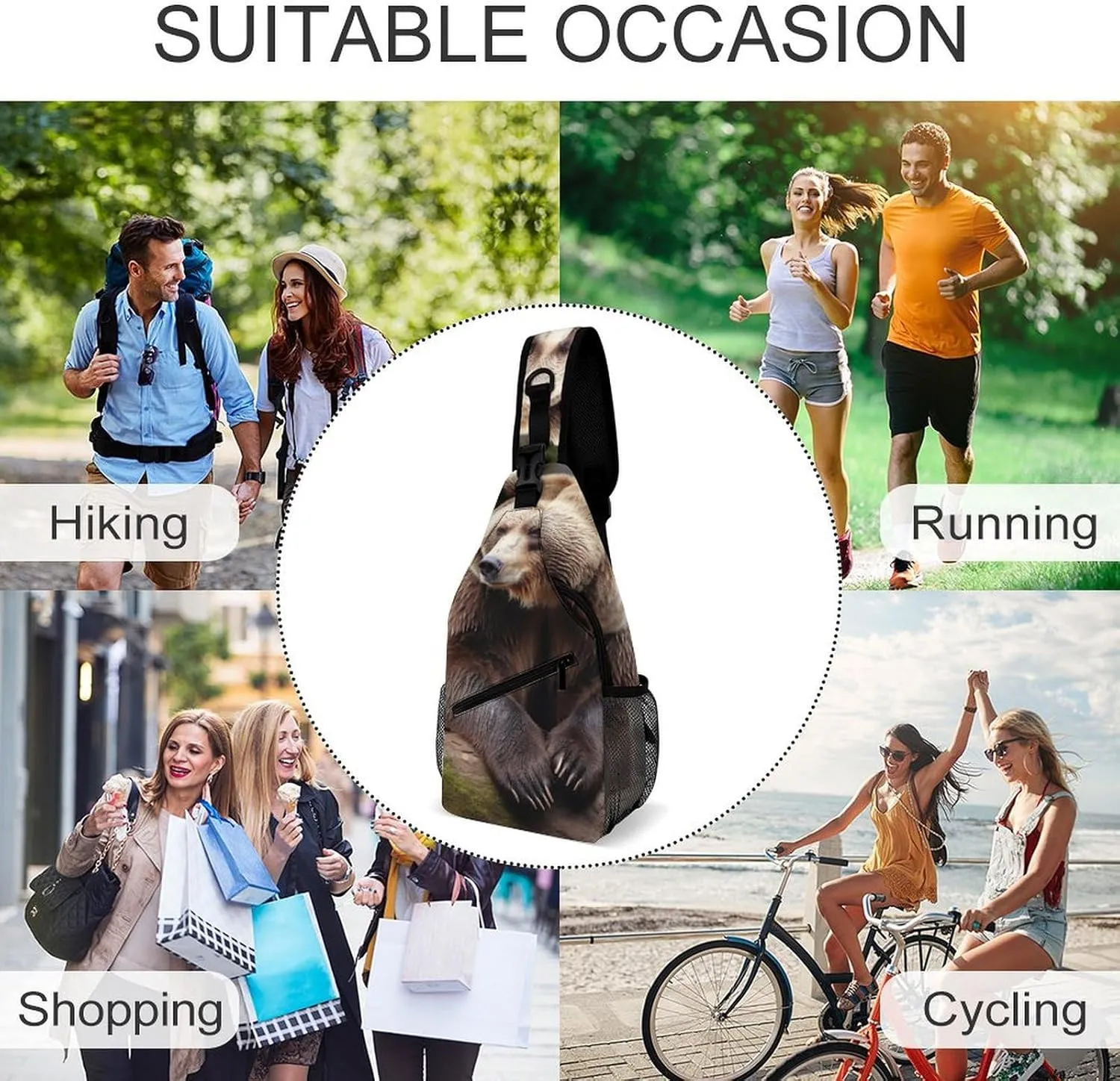 Sling Backpack Crossbody for Man Woman Brown Bears Cross Body Adjustable Chest Bag