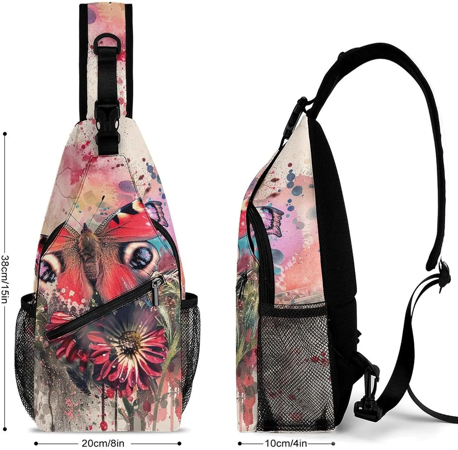 Sling Backpack Crossbody for Man Woman Butterfly on Flower Cross Body Adjustable Chest Bag