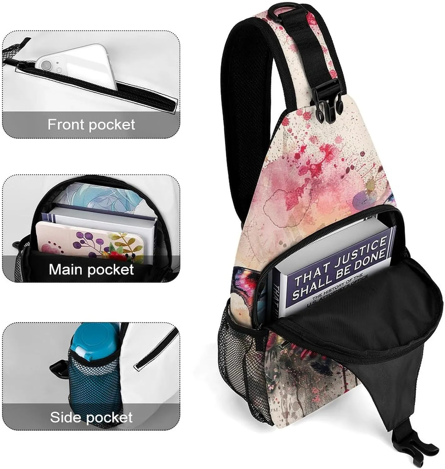 Sling Backpack Crossbody for Man Woman Butterfly on Flower Cross Body Adjustable Chest Bag