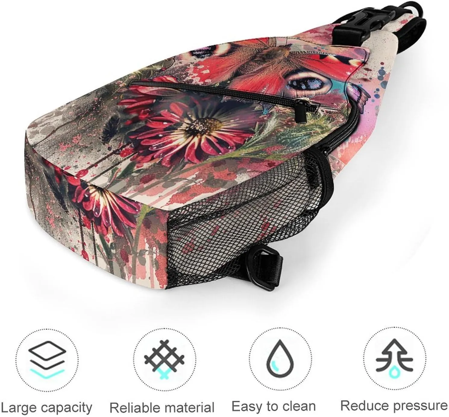 Sling Backpack Crossbody for Man Woman Butterfly on Flower Cross Body Adjustable Chest Bag