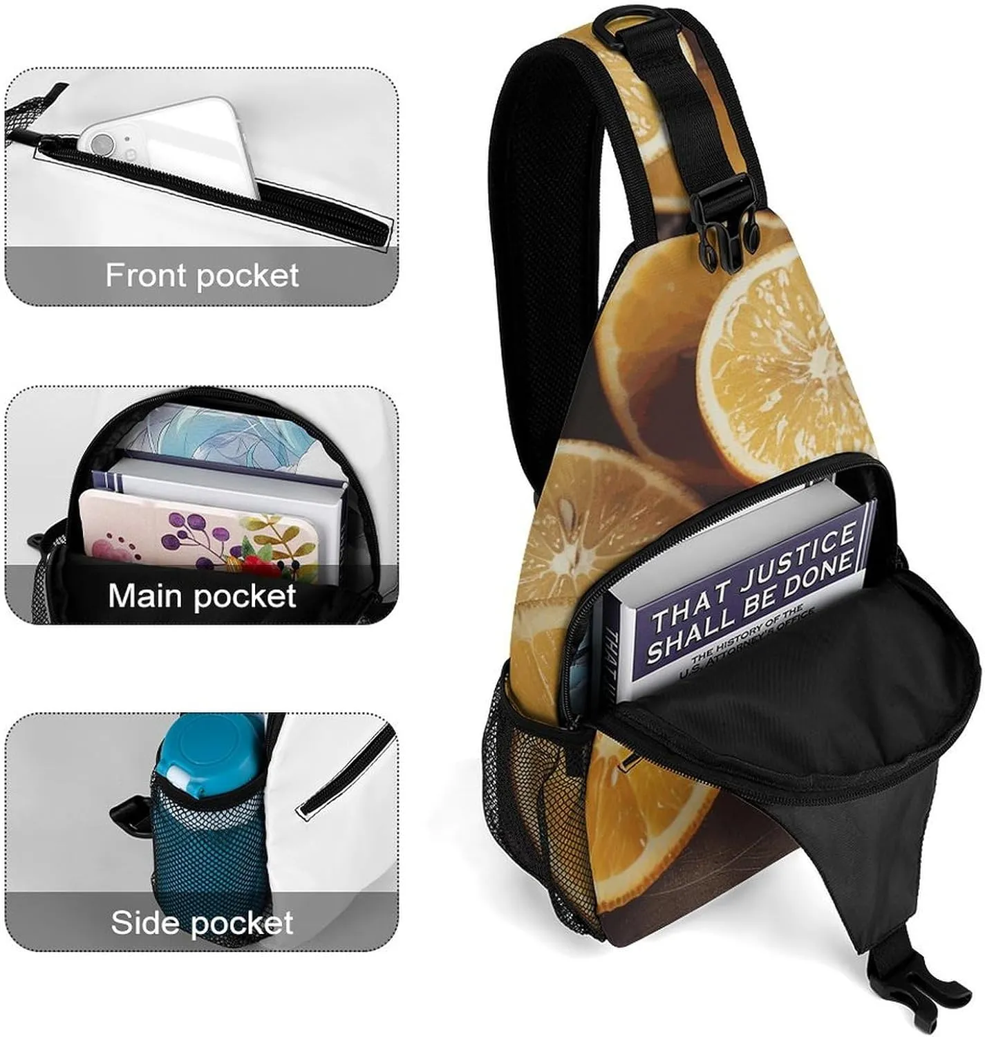 Sling Backpack Crossbody for Man Woman Citrus Fruit Slices Cross Body Adjustable Chest Bag