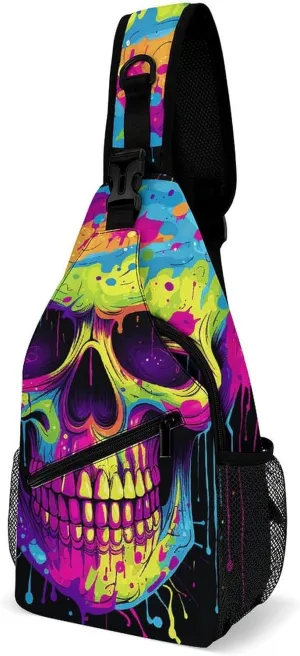 Sling Backpack Crossbody for Man Woman Color Skull Art Cross Body Adjustable Chest Bag
