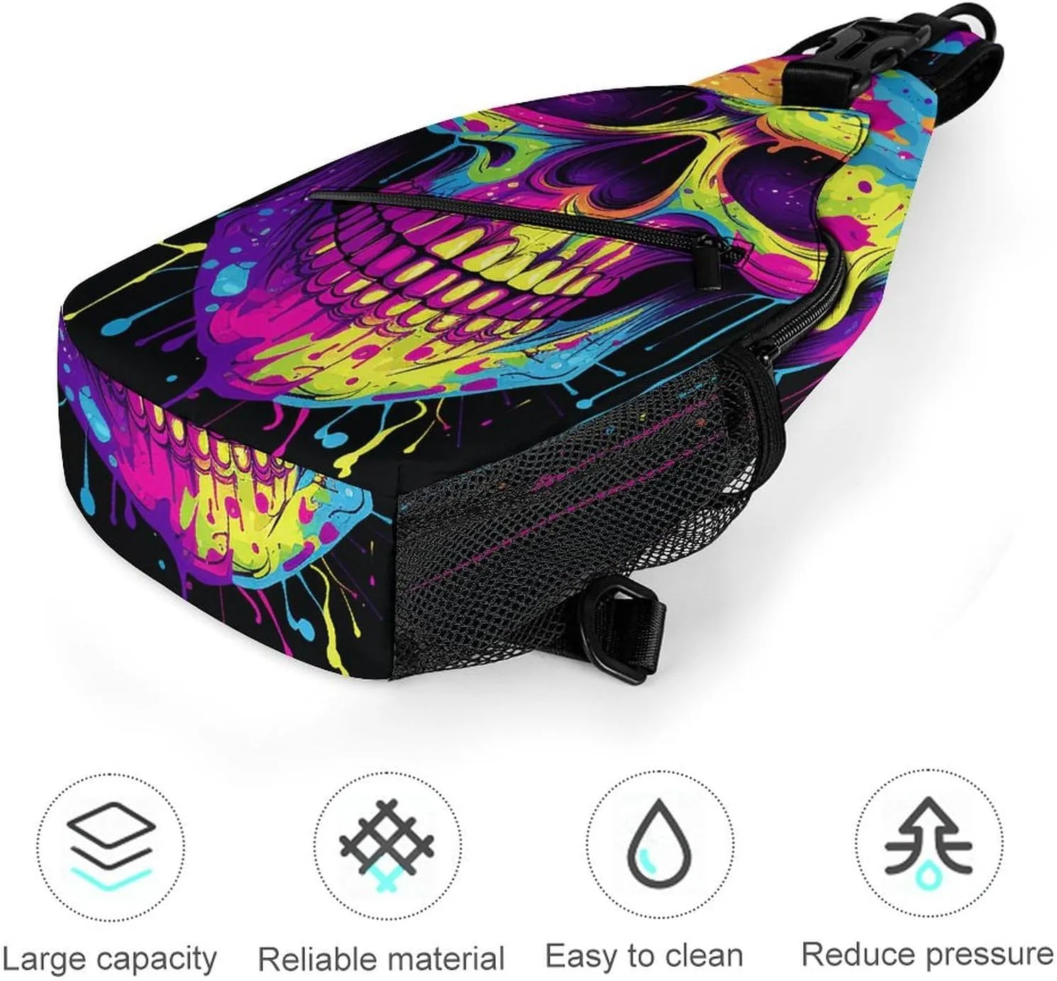 Sling Backpack Crossbody for Man Woman Color Skull Art Cross Body Adjustable Chest Bag