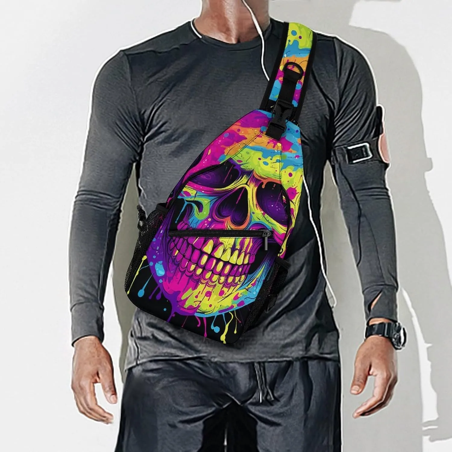 Sling Backpack Crossbody for Man Woman Color Skull Art Cross Body Adjustable Chest Bag