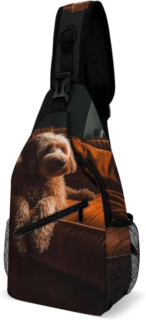 Sling Backpack Crossbody for Man Woman Dog on Sofa Cross Body Adjustable Chest Bag