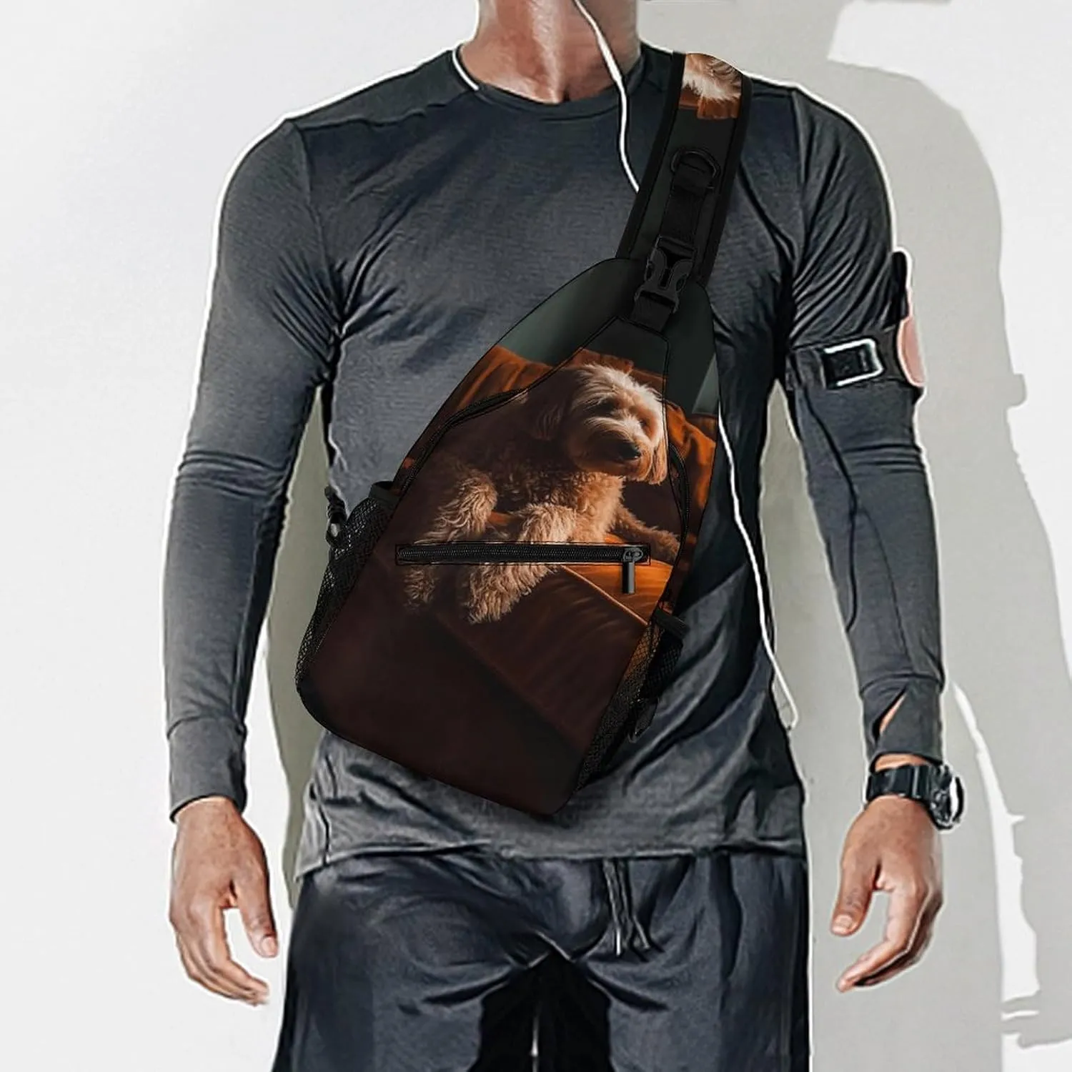 Sling Backpack Crossbody for Man Woman Dog on Sofa Cross Body Adjustable Chest Bag