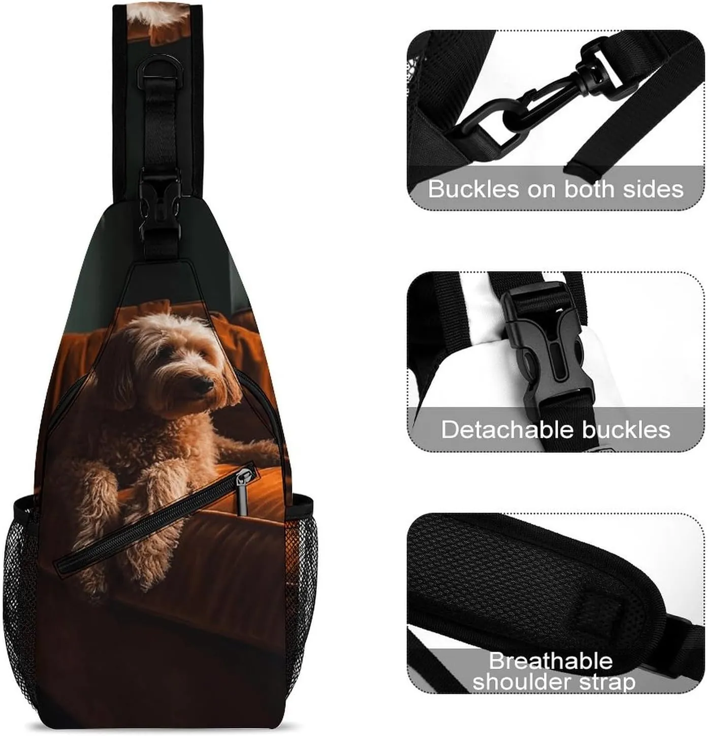 Sling Backpack Crossbody for Man Woman Dog on Sofa Cross Body Adjustable Chest Bag