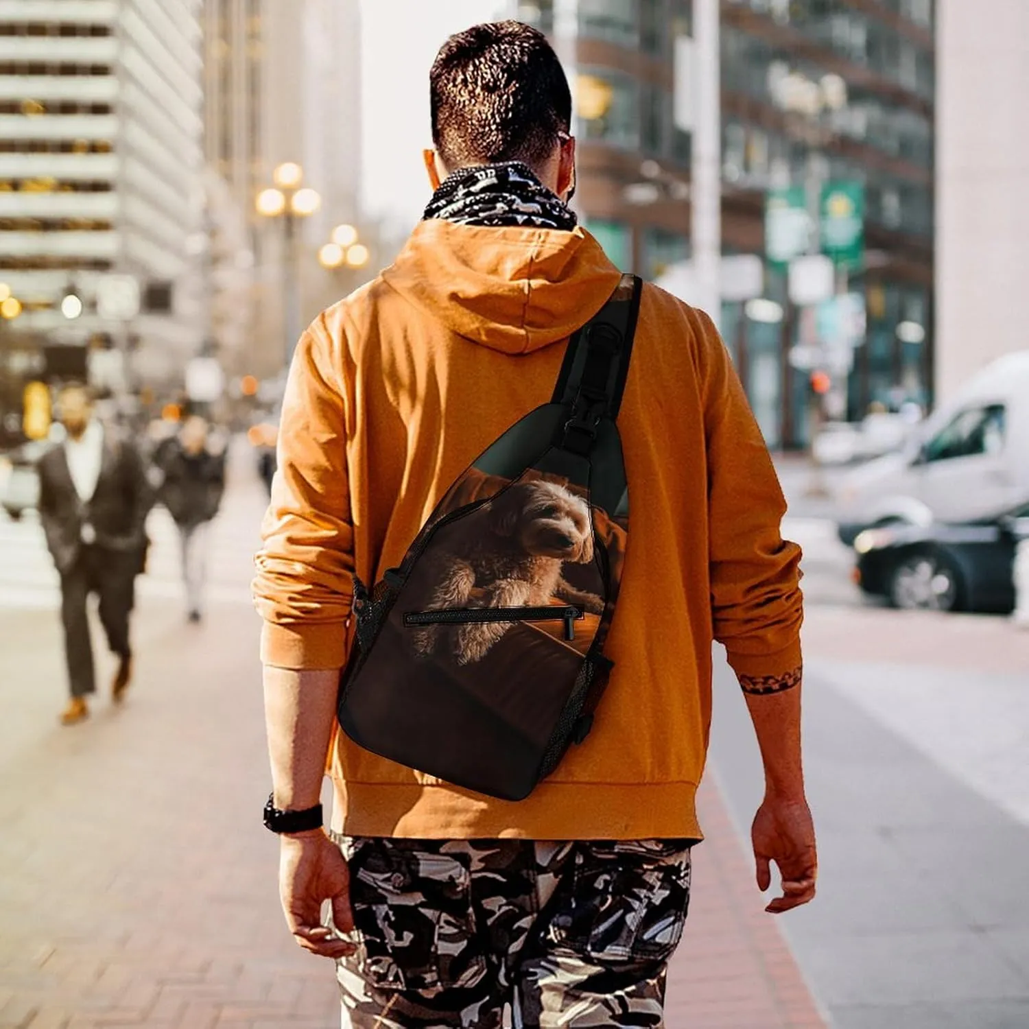 Sling Backpack Crossbody for Man Woman Dog on Sofa Cross Body Adjustable Chest Bag