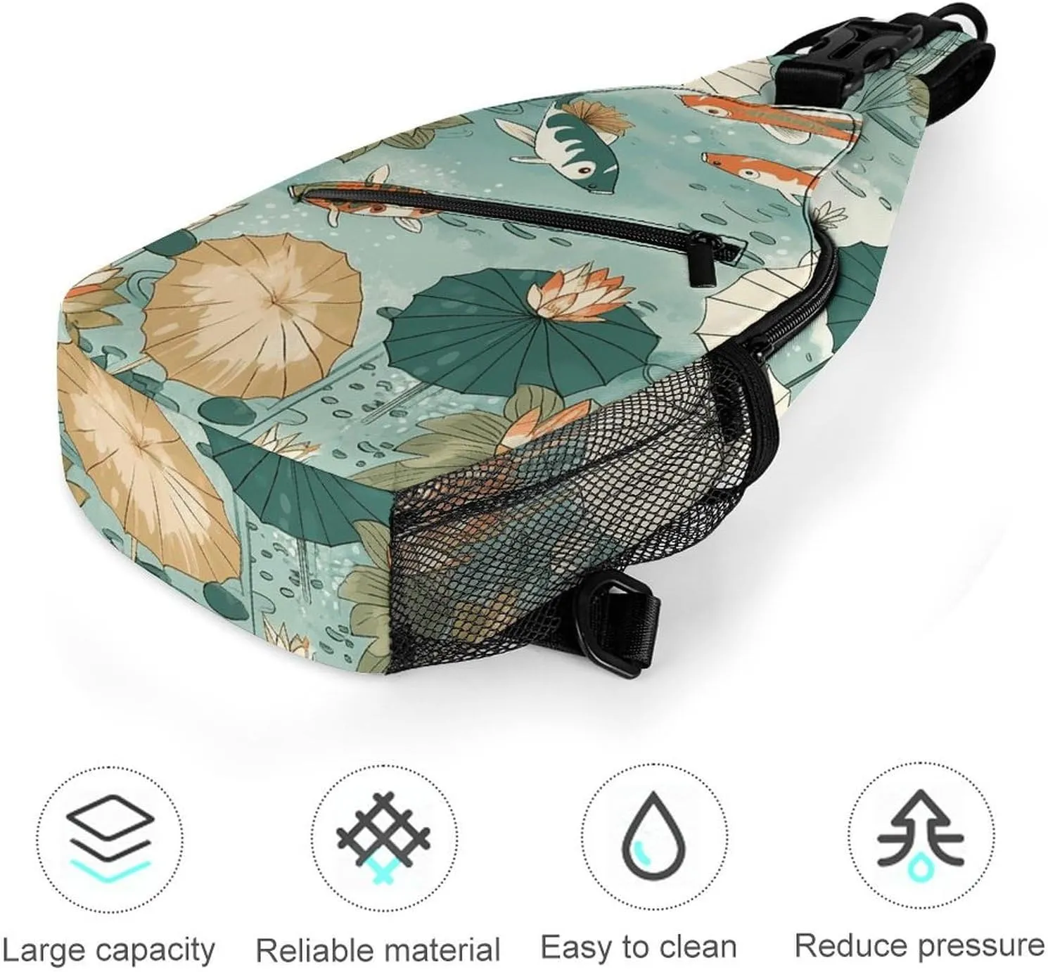 Sling Backpack Crossbody for Man Woman Fish Pond Pattern Cross Body Adjustable Chest Bag