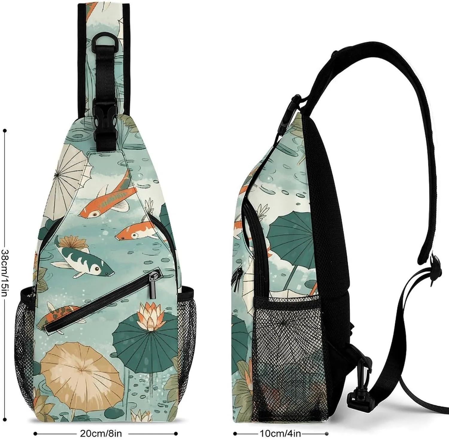 Sling Backpack Crossbody for Man Woman Fish Pond Pattern Cross Body Adjustable Chest Bag