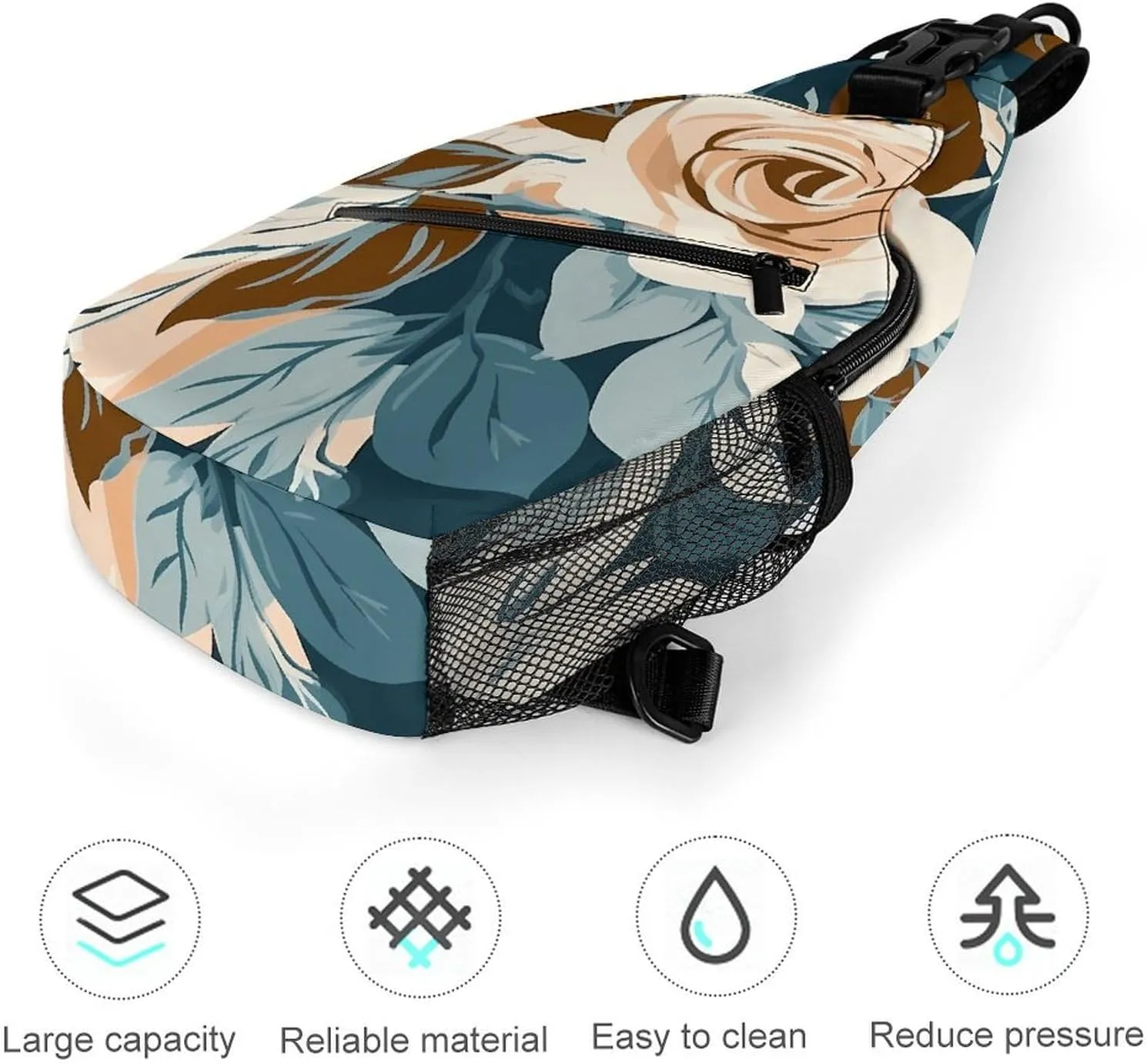 Sling Backpack Crossbody for Man Woman Flower Pattern Cross Body Adjustable Chest Bag