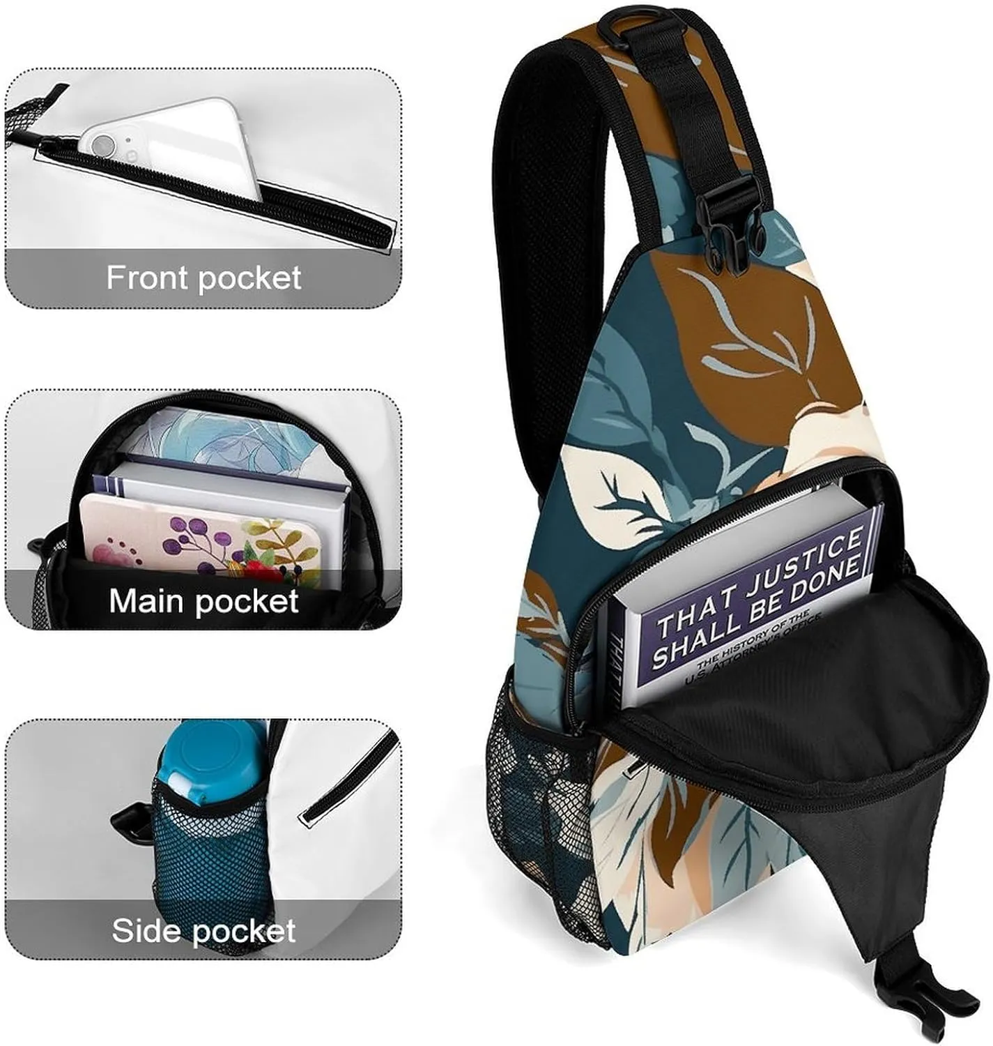 Sling Backpack Crossbody for Man Woman Flower Pattern Cross Body Adjustable Chest Bag