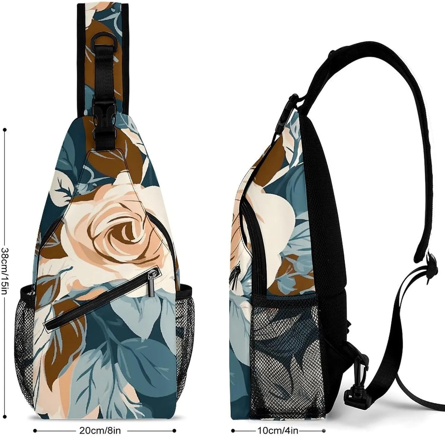 Sling Backpack Crossbody for Man Woman Flower Pattern Cross Body Adjustable Chest Bag