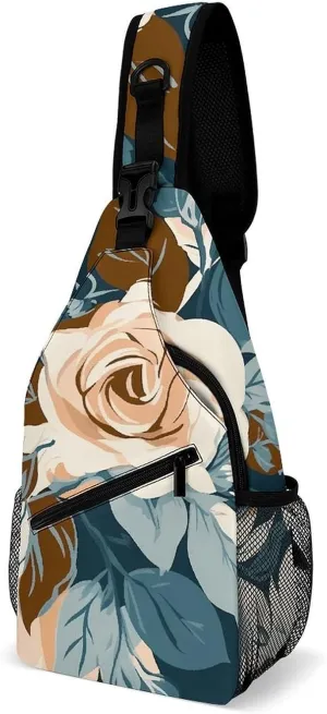 Sling Backpack Crossbody for Man Woman Flower Pattern Cross Body Adjustable Chest Bag