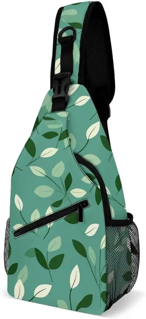 Sling Backpack Crossbody for Man Woman Green Leaves Pictures Cross Body Adjustable Chest Bag