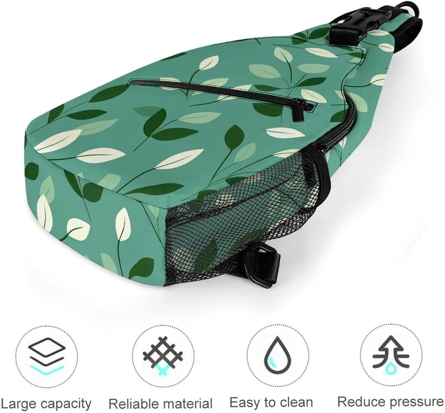 Sling Backpack Crossbody for Man Woman Green Leaves Pictures Cross Body Adjustable Chest Bag