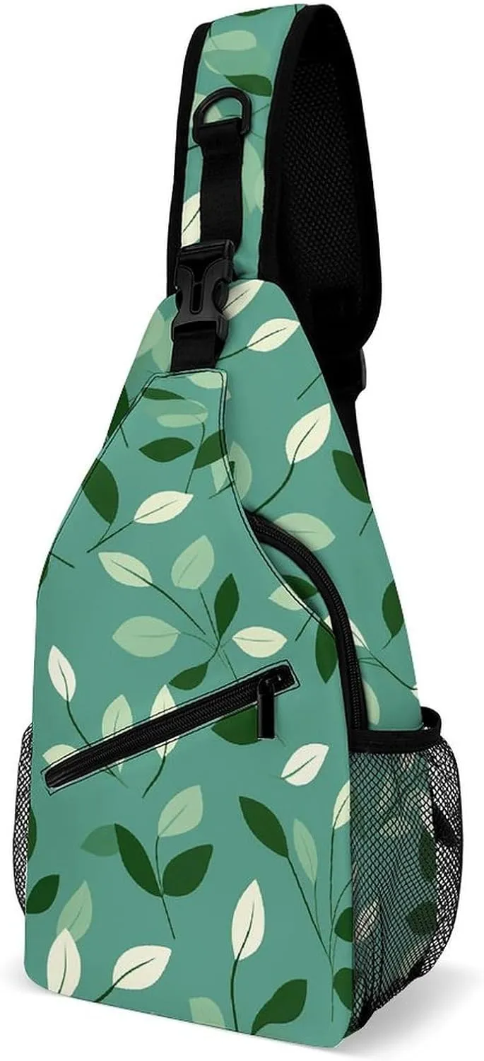 Sling Backpack Crossbody for Man Woman Green Leaves Pictures Cross Body Adjustable Chest Bag