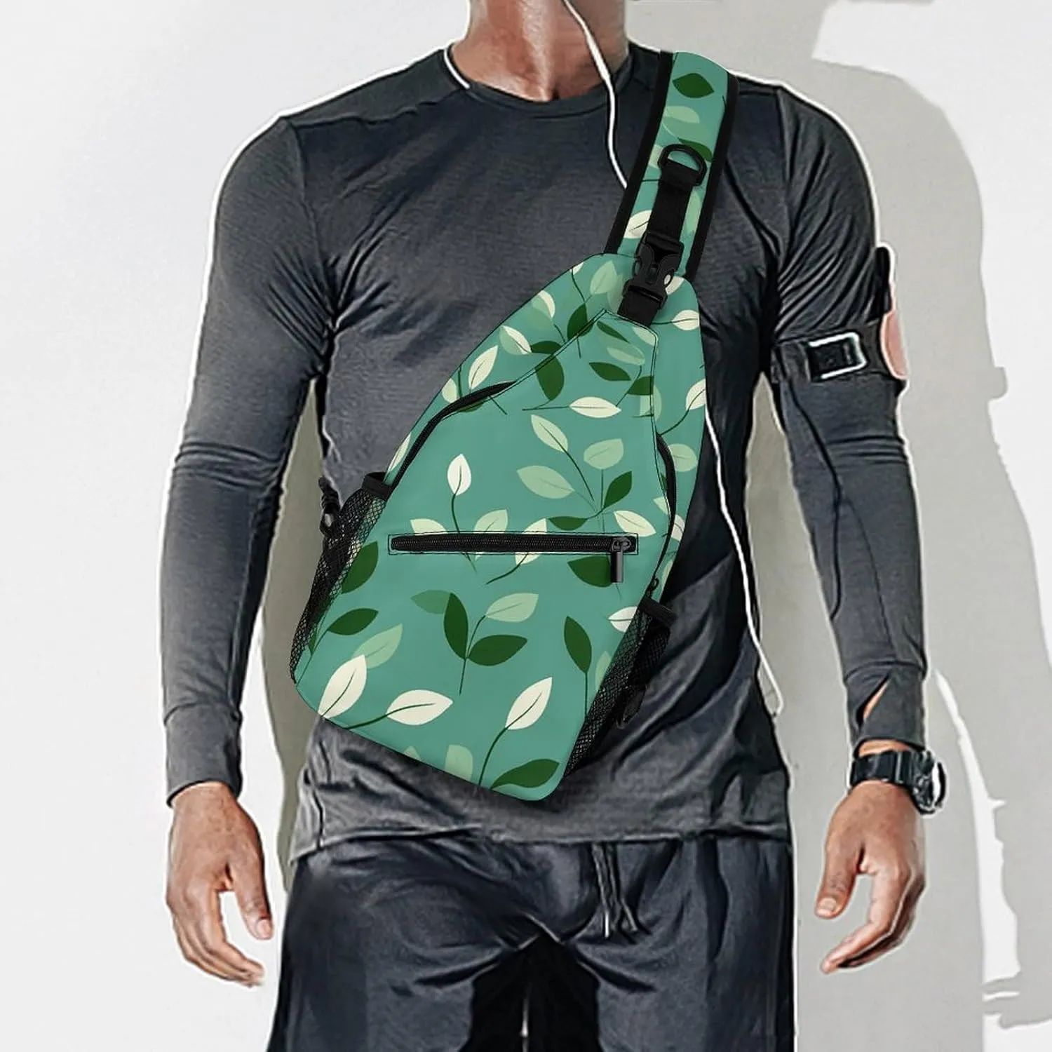 Sling Backpack Crossbody for Man Woman Green Leaves Pictures Cross Body Adjustable Chest Bag
