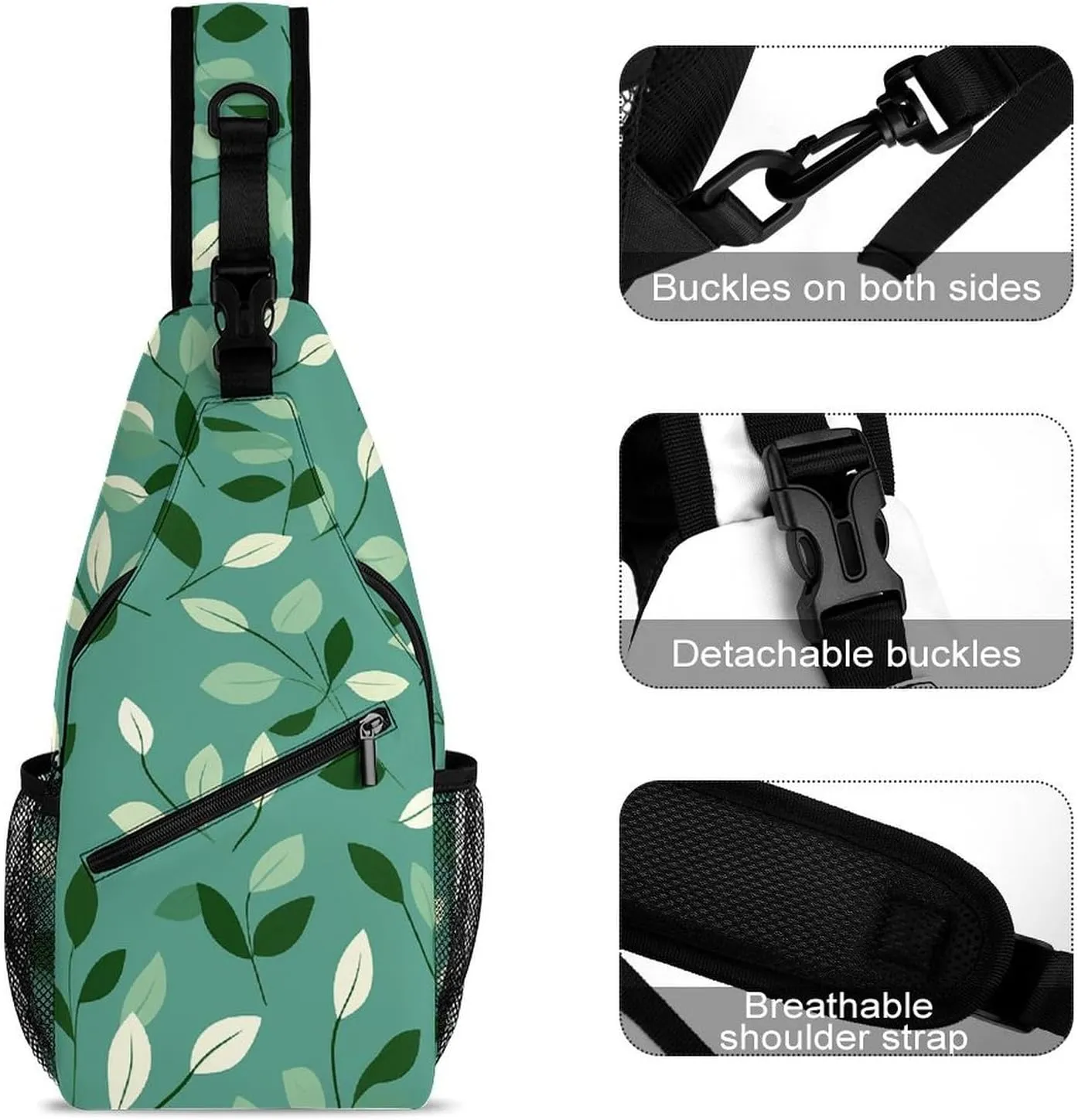Sling Backpack Crossbody for Man Woman Green Leaves Pictures Cross Body Adjustable Chest Bag