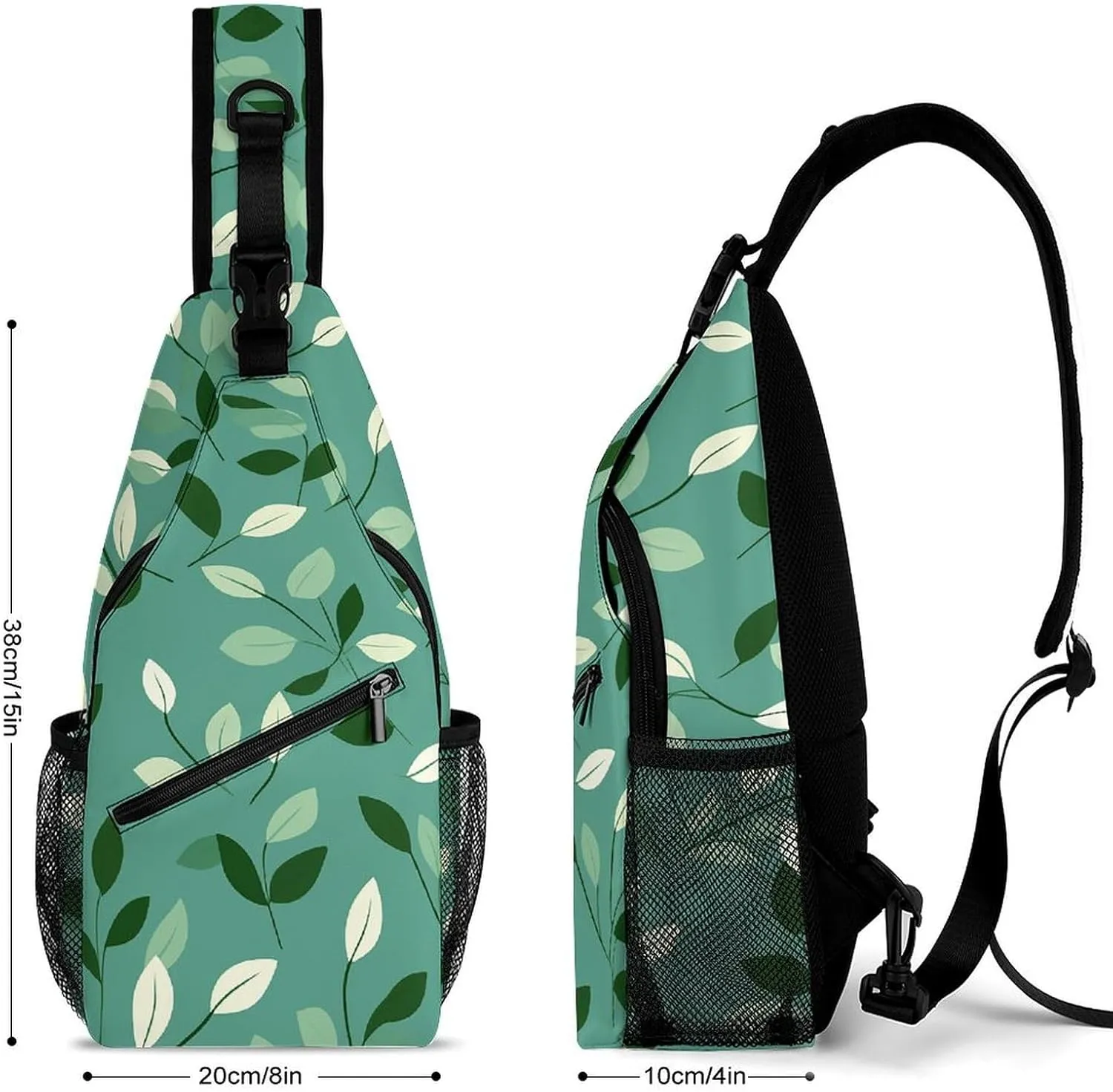 Sling Backpack Crossbody for Man Woman Green Leaves Pictures Cross Body Adjustable Chest Bag