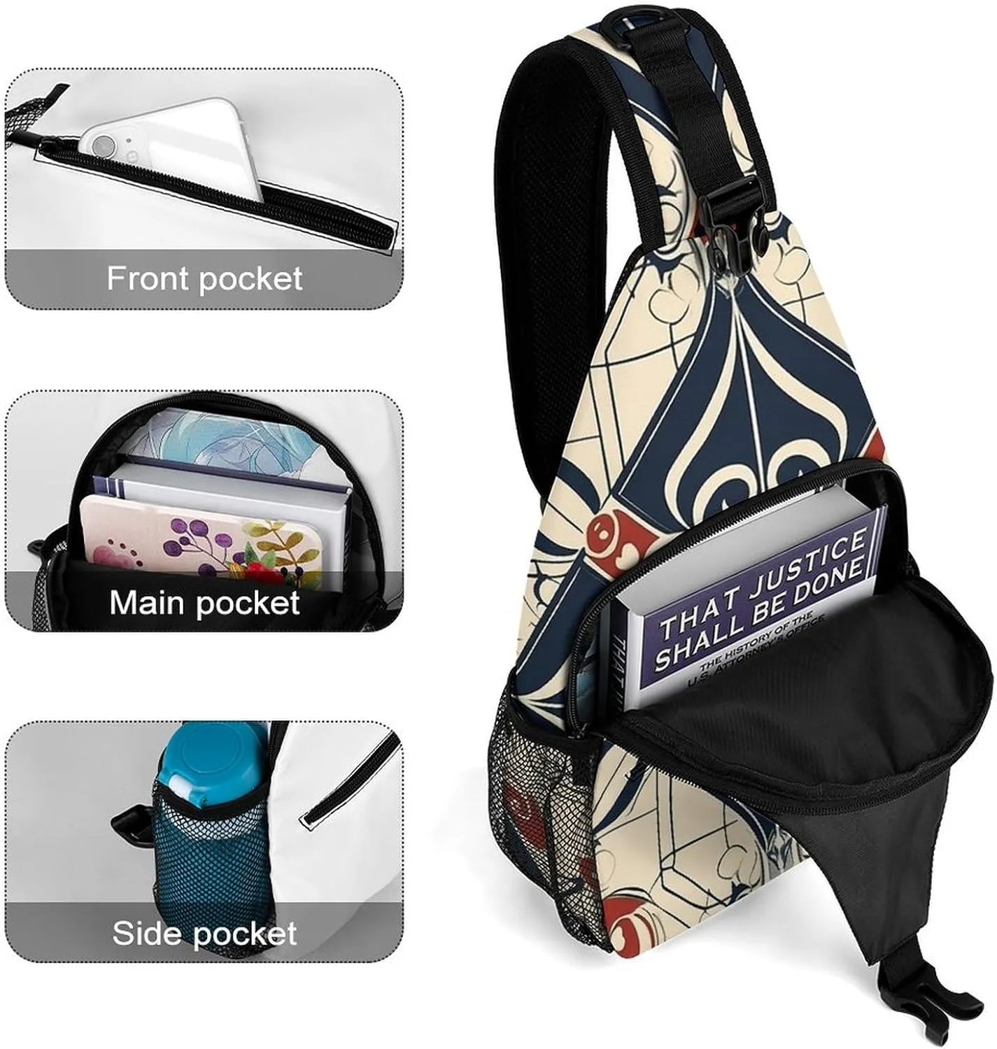 Sling Backpack Crossbody for Man Woman Line Outline Pattern Cross Body Adjustable Chest Bag